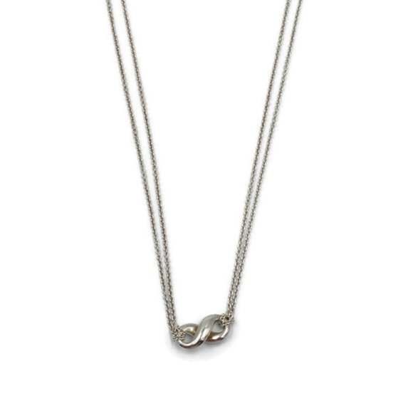 Authentic Tiffany & Co 925 Silver Infinity Pendant with Double Chain Necklace - Picture 3 of 9